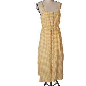 Cynthia Rowley size 2 maxi dress linen Gingham button belt open back lining